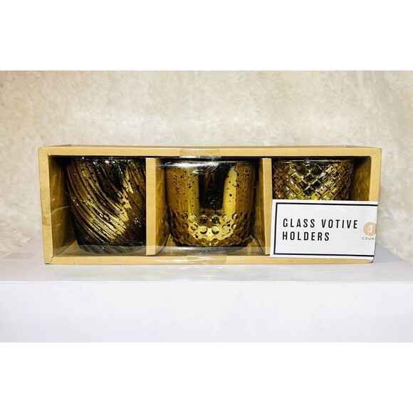 3pk Mercury Glass Votive Candle Holders - Gold - Bullseye Playground- New - Picture 1 of 1